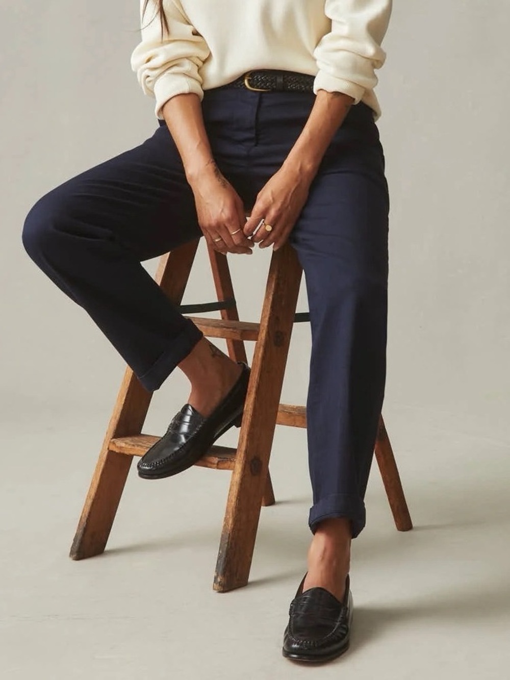 American Giant Women’s Chino Pants Cotton Twill Straight Leg Ankle USA Navy 10